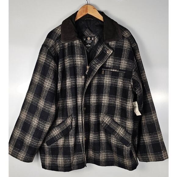 VTG J Riggings wool blend plaid coat mens size M navy new with tags zip front - Picture 1 of 10